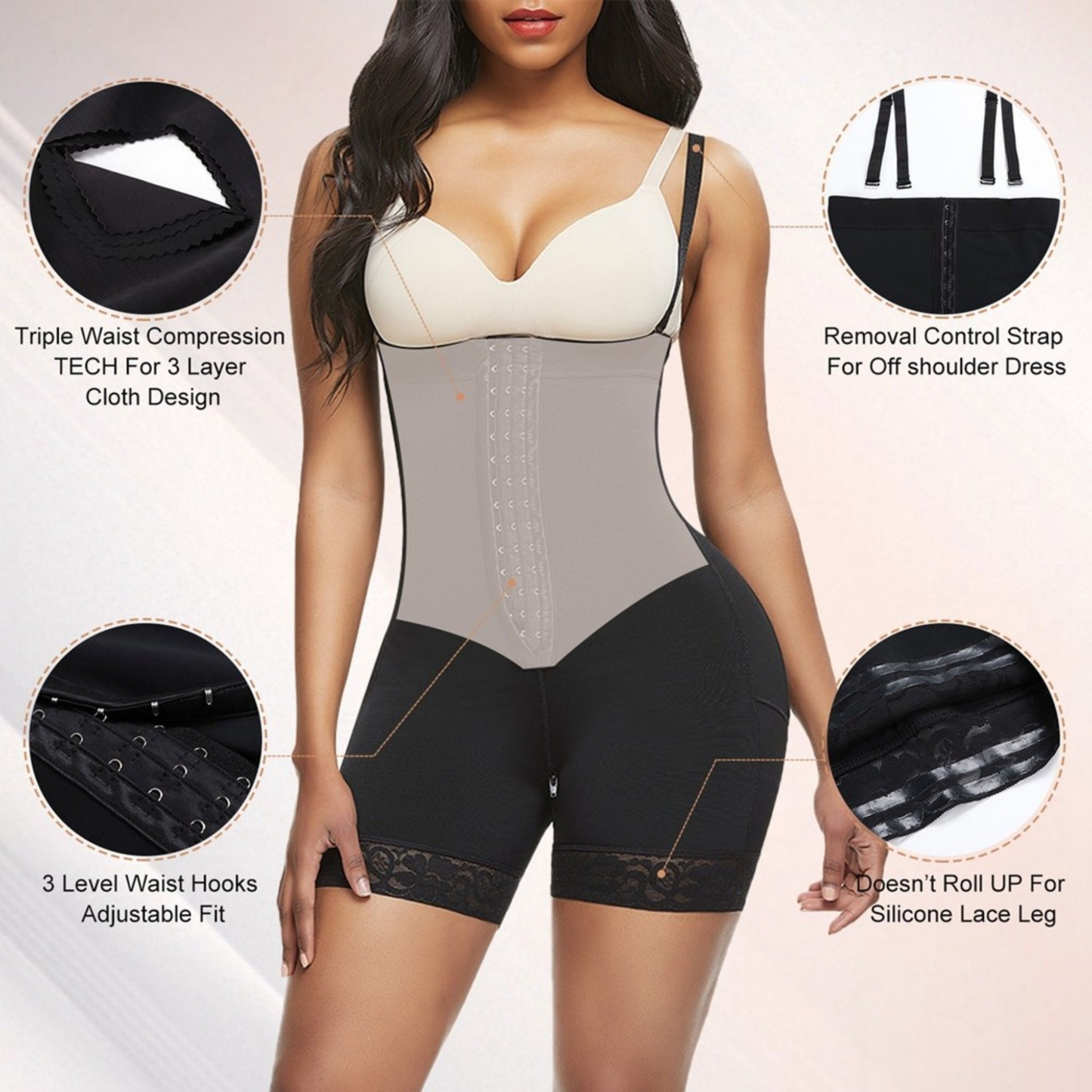 This high quality waist shapewear for women has a defined enhancement effect to help you trim your waist, make your thighs slimmer, lift your buttocks, and compress your belly. Targeted control can help you reshape your curves and keep a beautiful hourglass figure all the time.